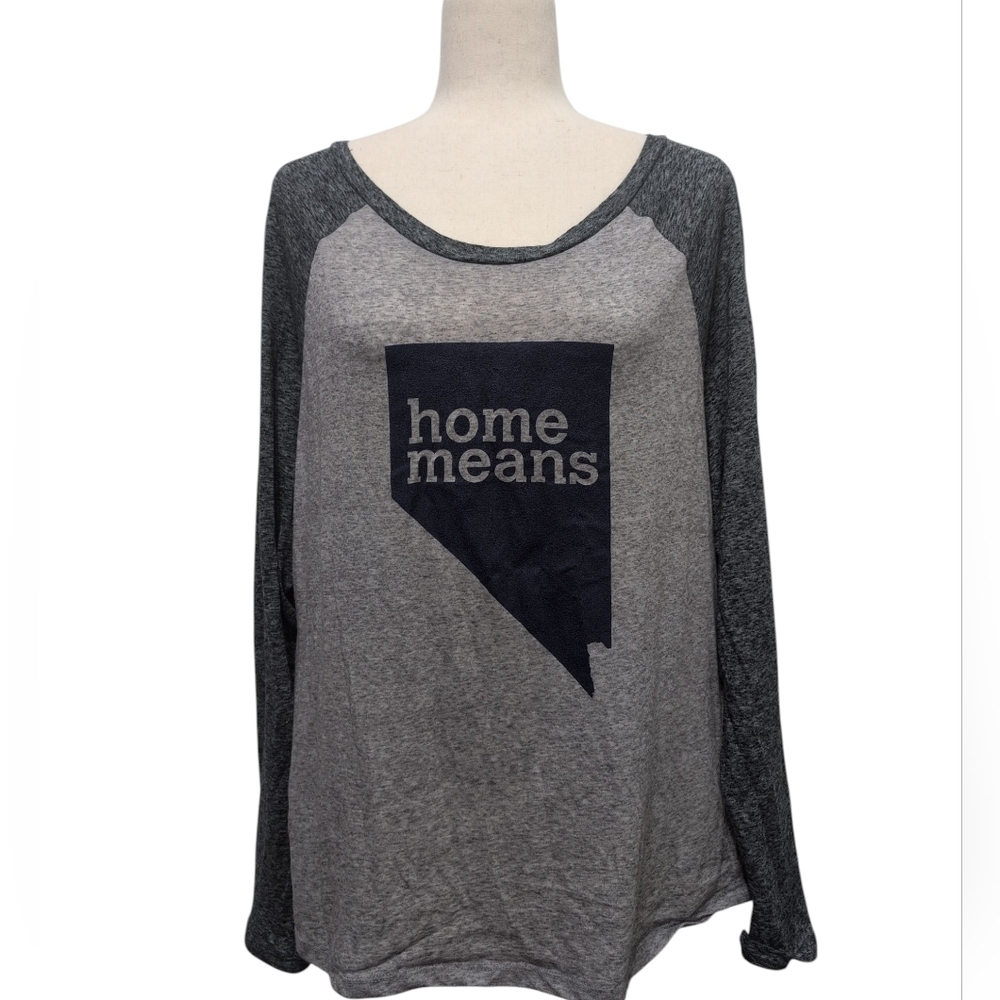 Home Means Nevada Burnout Long Sleeve Shirt Women's XL Gray Navy Blue